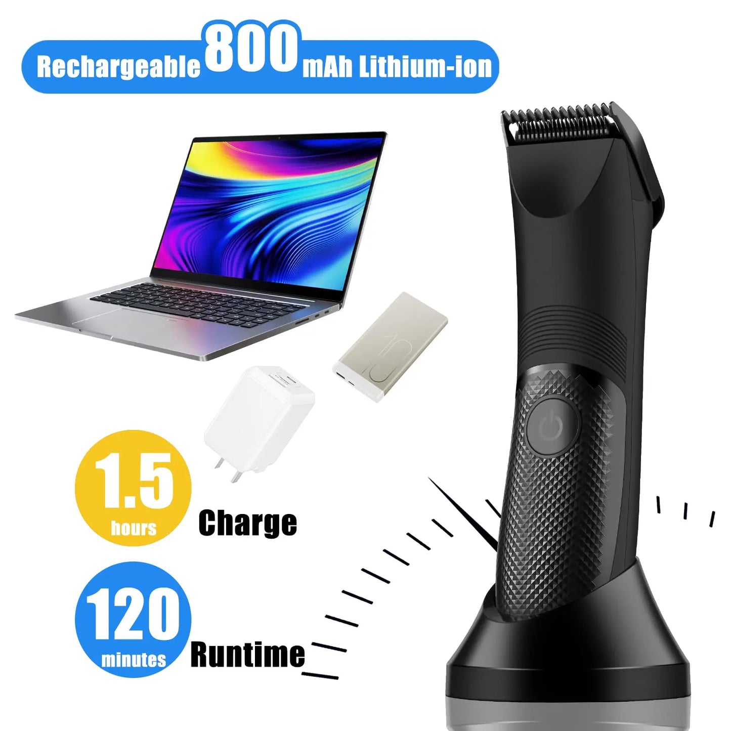 NNEOBA Rechargeable Body Hair Trimmer for Men Ceramic Blade & LED Light Black-4