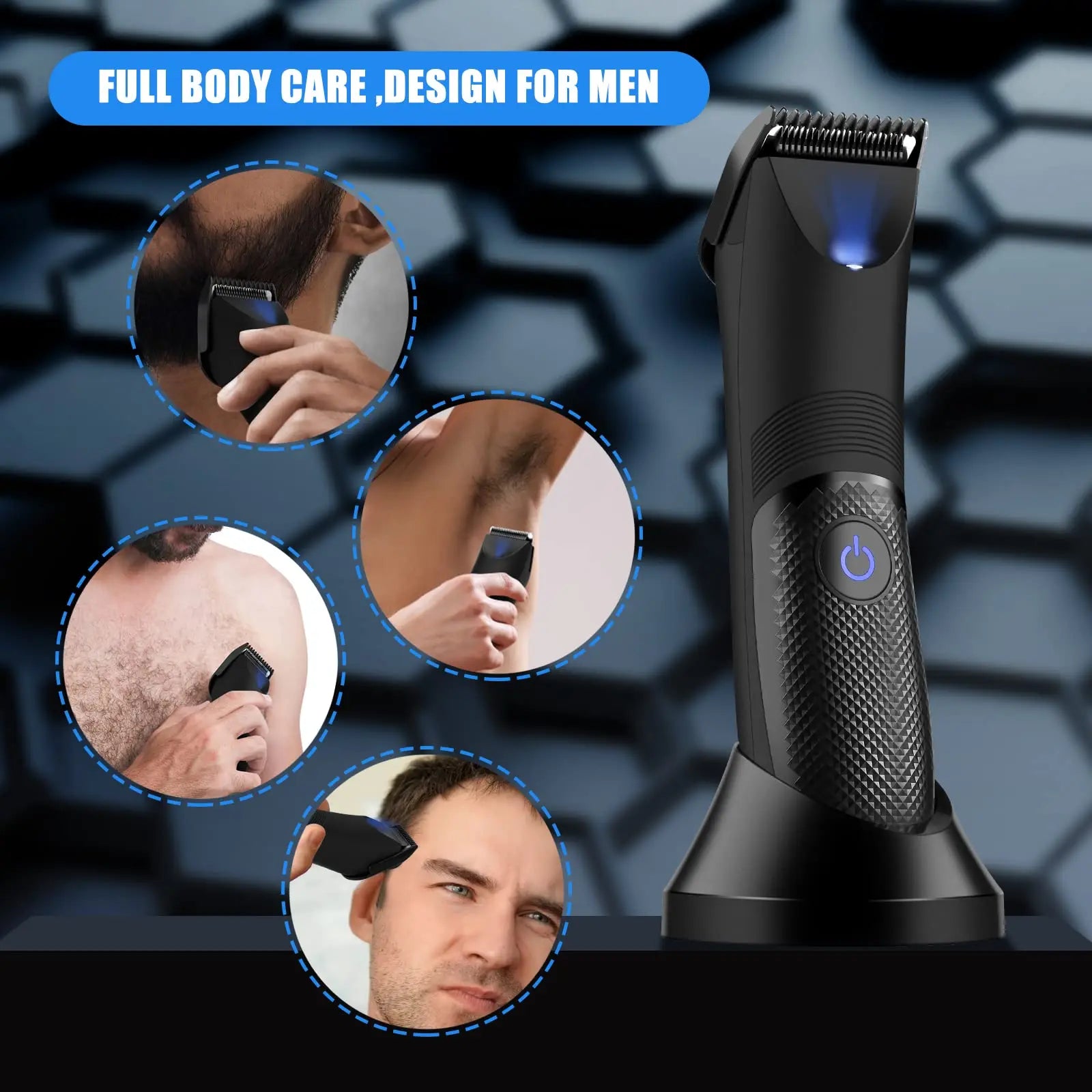 NNEOBA Rechargeable Body Hair Trimmer for Men Ceramic Blade & LED Light Black-1