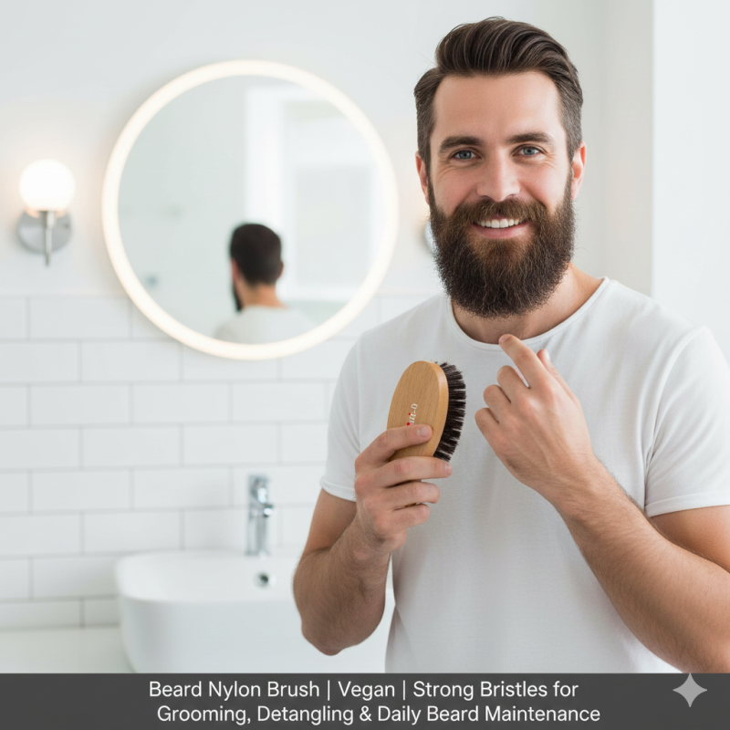 Beard Nylon Brush | Vegan | Strong Bristles for Grooming, Detangling & Daily Beard Maintenance