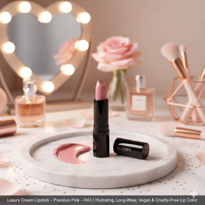 Luxury Cream Lipstick – Precious Pink – HA3 | Hydrating, Long-Wear, Vegan & Cruelty-Free Lip Color