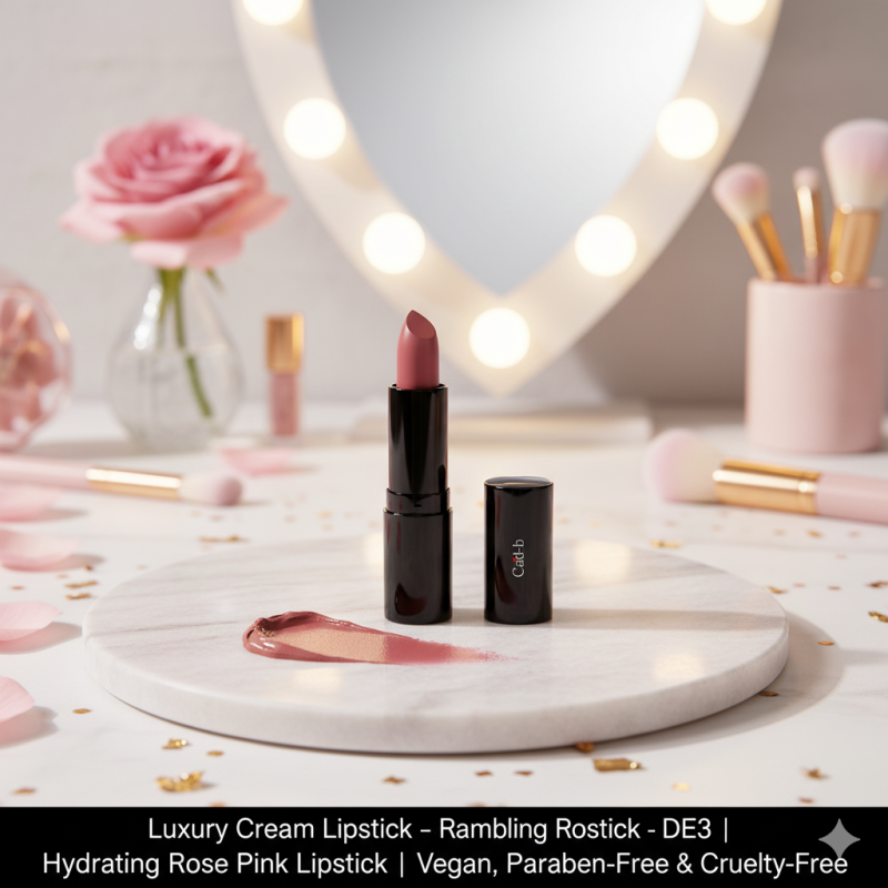 Luxury Cream Lipstick – Rambling Rose – DE3 | Hydrating Rose Pink Lipstick | Vegan, Paraben-Free & Cruelty-Free