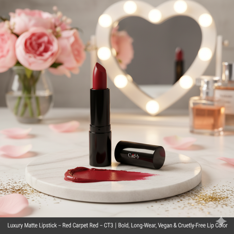 Luxury Matte Lipstick – Red Carpet Red – CT3 | Bold, Long-Wear, Vegan & Cruelty-Free Lip Color